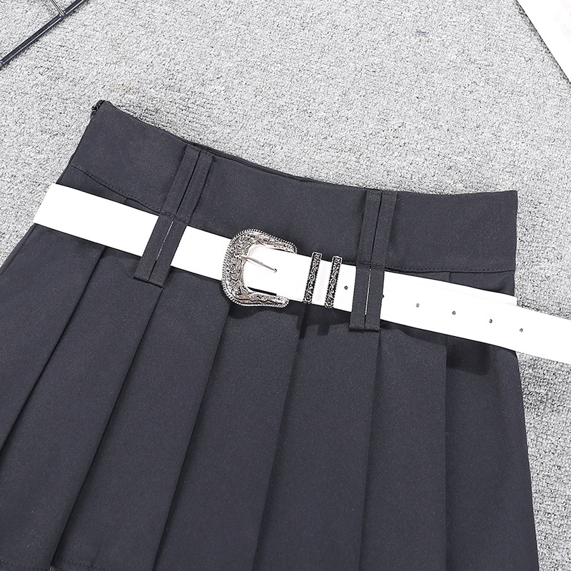 Falda mini plisada para mujer con cinturón estilo sexy y moda_voghion.com