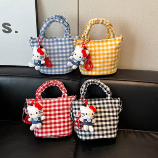 Korean Style Small Fresh Plaid Handbag New Internet Celebrity Commuting Parent-Child Large-Capacity Single Shoulder Crossbody Bag Lightweight Small Bag
