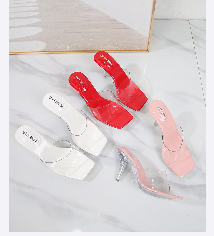 Dép sandal nữ mũi vuông trong suốt gót nhọn hở gót phong cách Âu Mỹ — Màu bạc, Màu hồng, Màu mơ, Màu trắng chi tiết 32