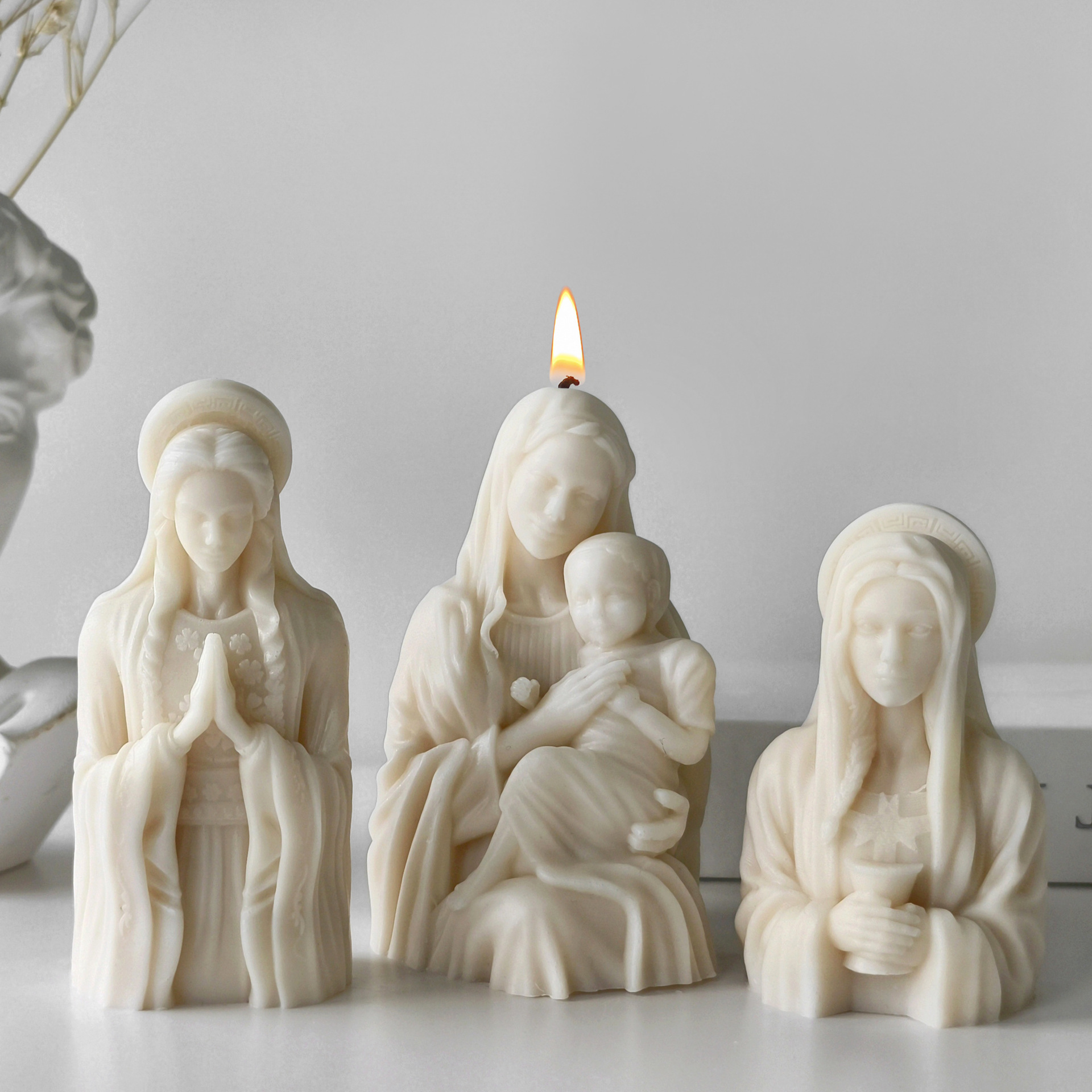 Jiahuimei madre con niños aromaterapia vela de silicona molde DIY epoxi cuerpo vela diosa estatua herramienta abrasiva