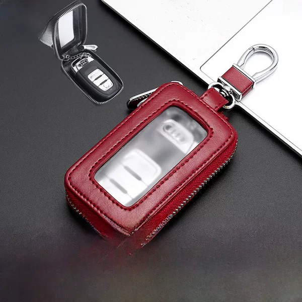 New genuine leather couple key case large capacity Mirror Window women's car remote control zipper key case exquisite retro