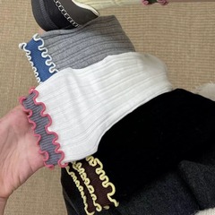 復古少女多巴胺色襪子雙層花邊撞色韓版堆堆襪日系時尚百搭中筒襪