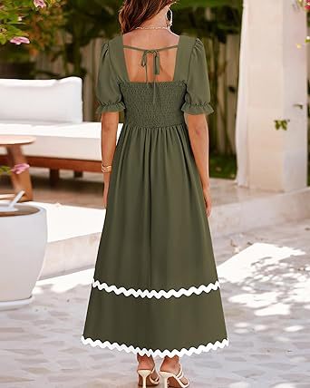 Women's Regular Dress Simple Style Square Neck Short Sleeve Solid Color Midi Dress Daily display picture 9