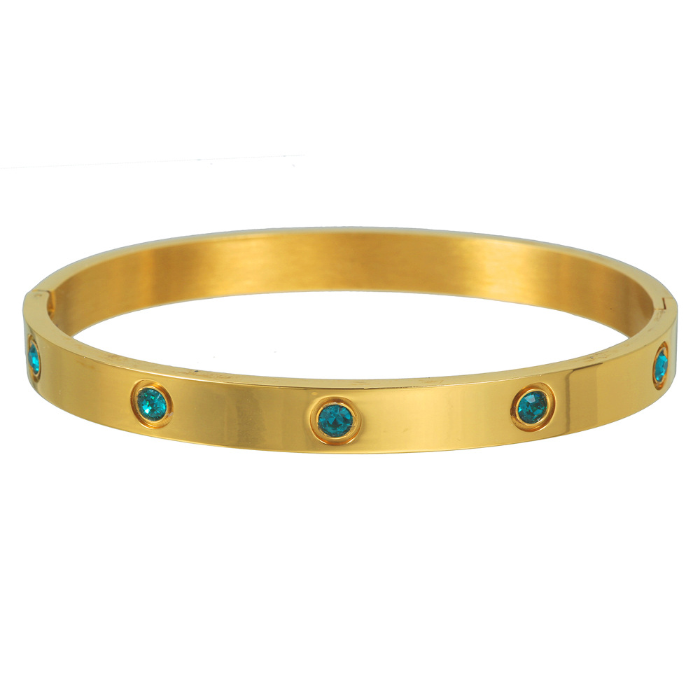 Fashion Round Stainless Steel Plating Inlay Rhinestones Bangle 1 Piece