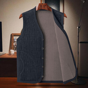 Middle-aged and Elderly Vest Autumn and Winter Warm Inner Wear Dad Cardigan fleece-lined Cold-proof Waistcoat Men's Thickened plus size Vest