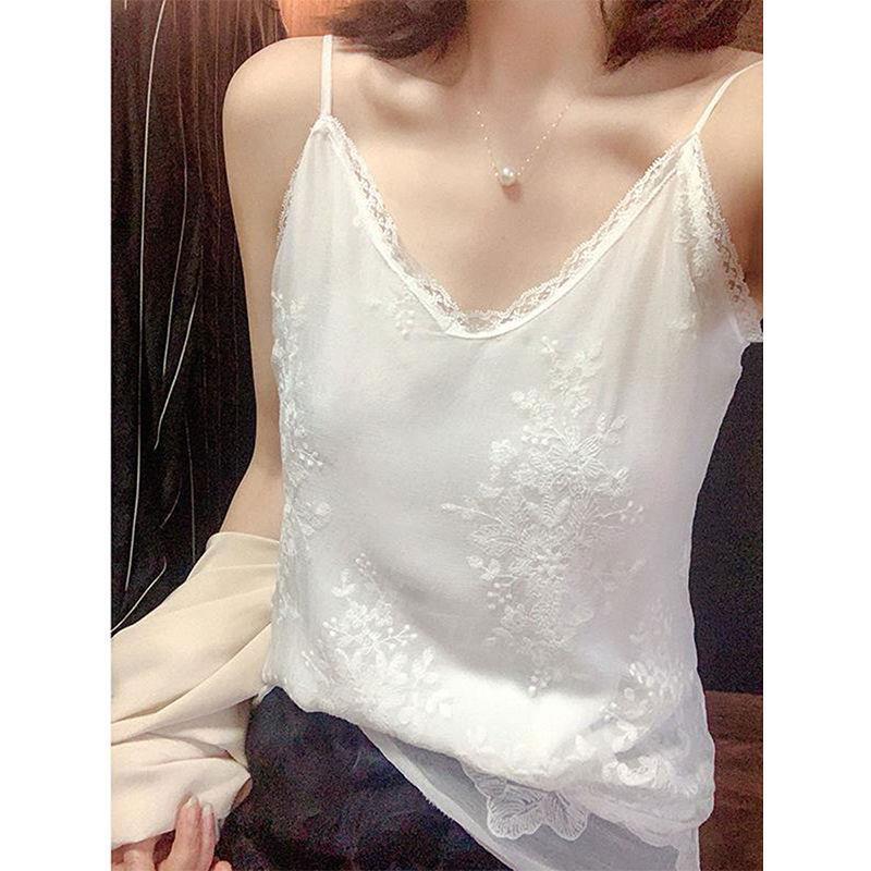Extra Large Size 150kg Loose Flesh-Covering Suspbottomer Lace Top Women's Summer Fat mm Casual Embroidered Bottoming Vest Extra Large Size 150kg Loose Flesh-Covering Suspbottomer Lace Top Women's Summer Fat mm Casual Embroidered Bottoming Vest