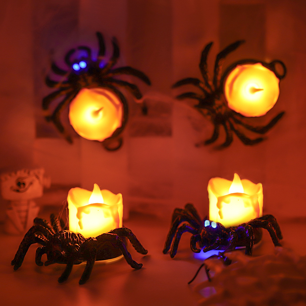 Decoración de velas electrónicas de Halloween, decoración de la escena de la ventana del bar, decoración de la linterna de calabaza, esqueleto de araña luminoso para niños