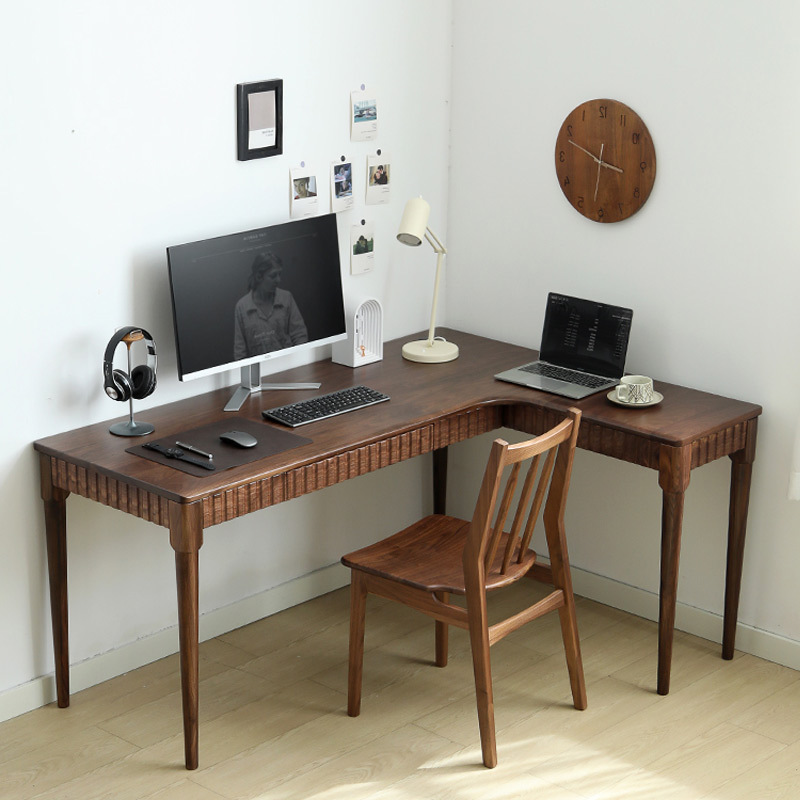 Solid Wood Corner Desk American Light Luxury Custom Double North American Black Walnut Cherry Corner Small Apartment L-shaped