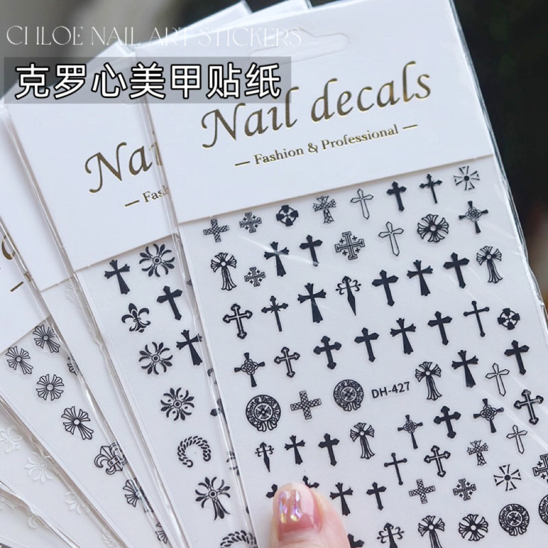 Crow Heart Cross Nail Stickers Trendy Y2K Hot Girl Graffiti Bow Star Nail Stickers Decoration