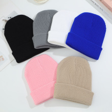 双层加厚腈纶毛线针织帽简约百搭纯色圆顶冷帽户外骑行保暖套头帽