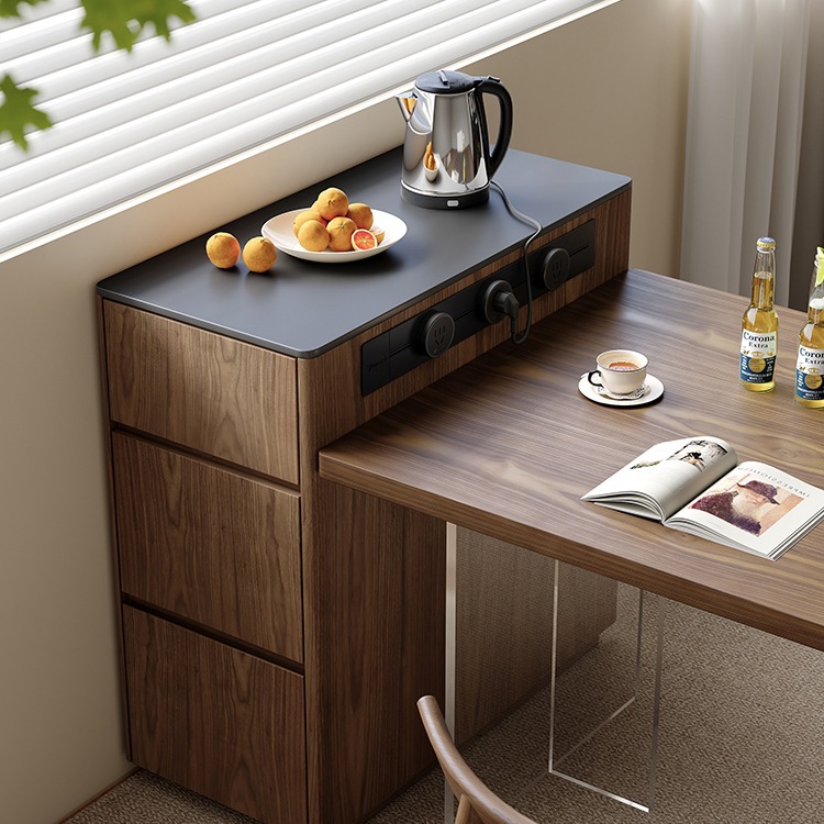 Narrow Island Cabinet for Small Spaces, Movable Island Sideboard, Kitchen Walnut Island Countertop, Single Guide Dining Table