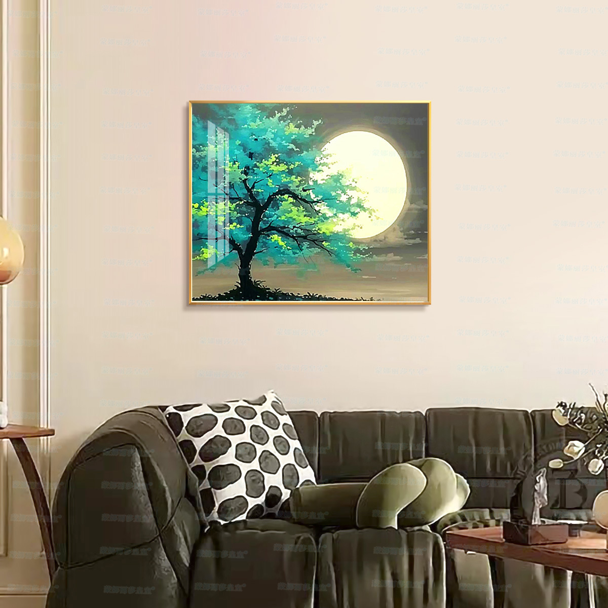 Mona Lisa real bordado de cruz nuevo árbol de luna llena moderna fantástica decoración de plantas pinturas colgantes bordadas a mano image 3