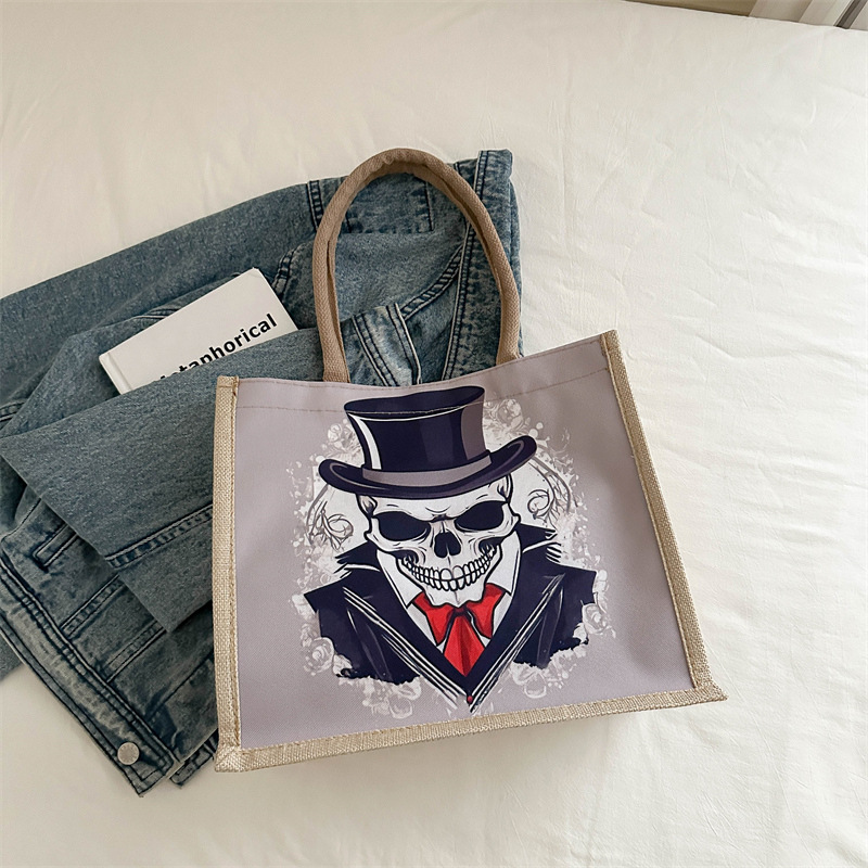 Nueva bolsa de lona de calaveras, bolsa de mano de gran capacidad para mujeres, bolsa de hombro para clases, moda 2024