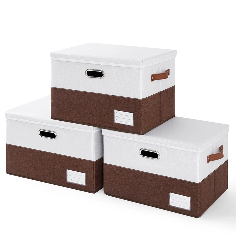 Foldable Storage Box, Cotton-Linen Fabric with Metal Frame, Top-and-Bottom Lid, Multiple Sizes