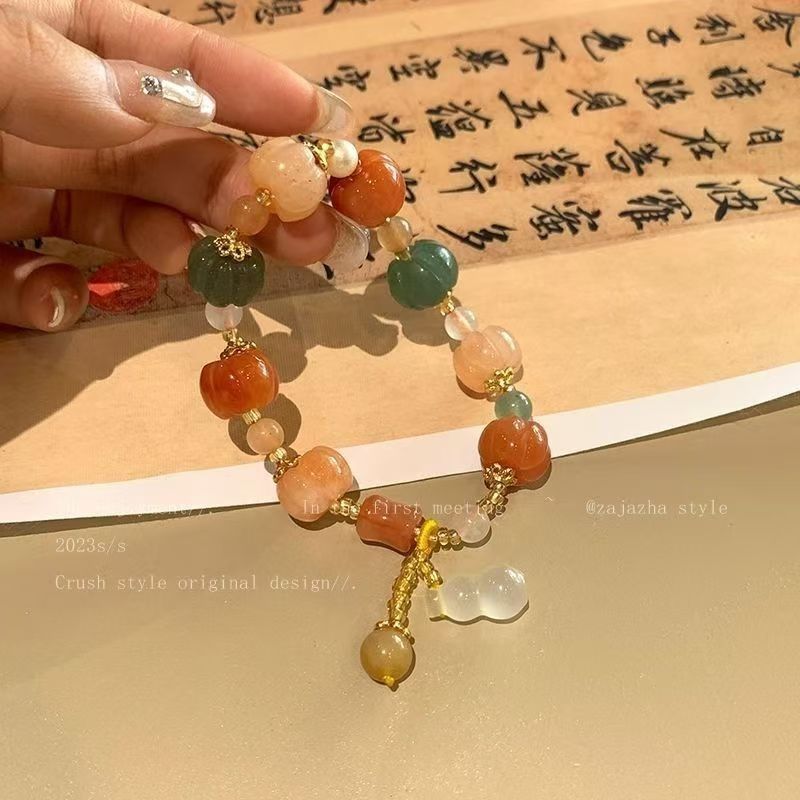Pulsera de tejido de oro de calabaza esmaltada, pulsera de estilo retro de mujer, nueva pulsera china de alta calidad, joyas de cuentas al por mayor