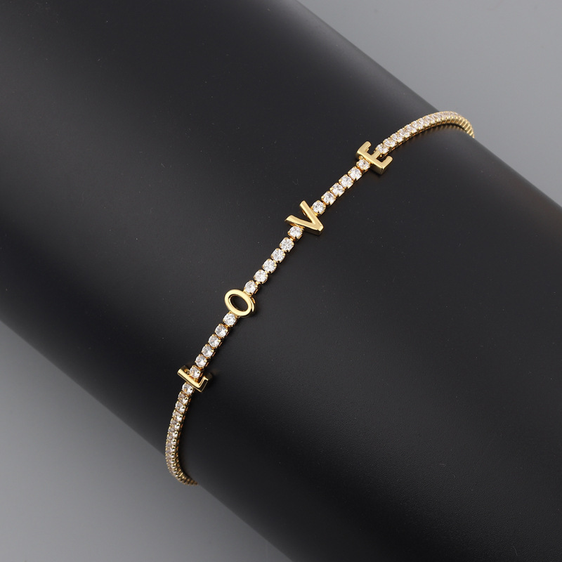 Zircon Inlay Material Simple Style Letter Zircon Copper Choker Wholesale