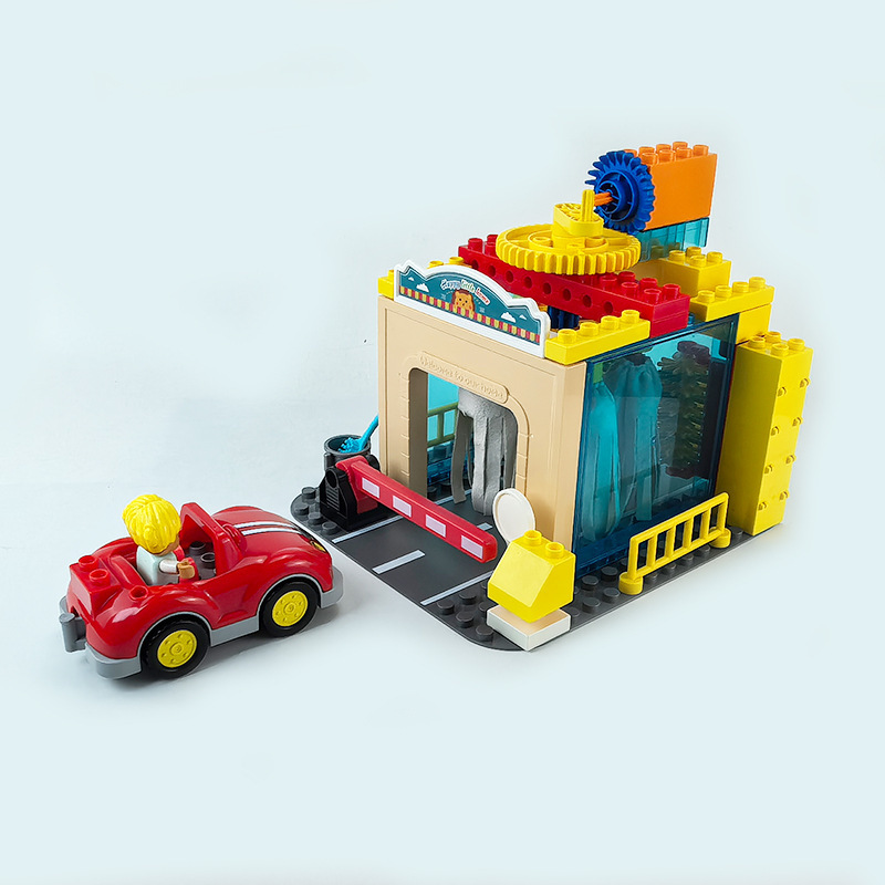 Domestic Large Particle Building Blocks Electric Car Wash Beauty Shop Simulation Car Wash Children's Toys Spare Parts Accessories