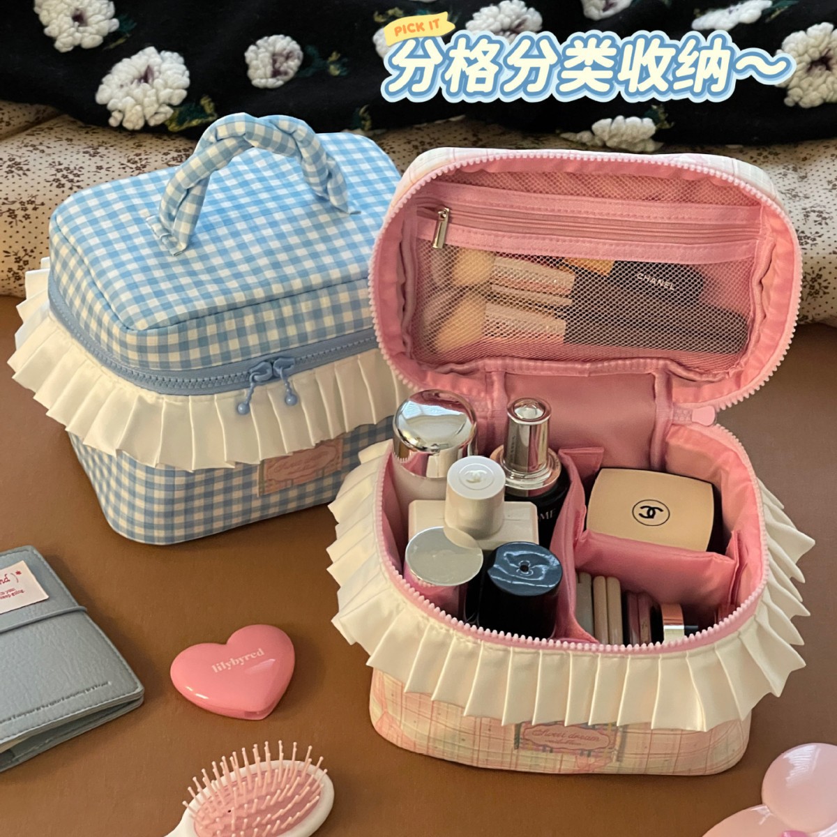 Bolsa de maquillaje de gran capacidad bolsa de maquillaje portátil para mujeres bolsa de almacenamiento de maquillaje de viaje bolsa de lavado nicho encantadora bolsa de almacenamiento de mano para mujeres