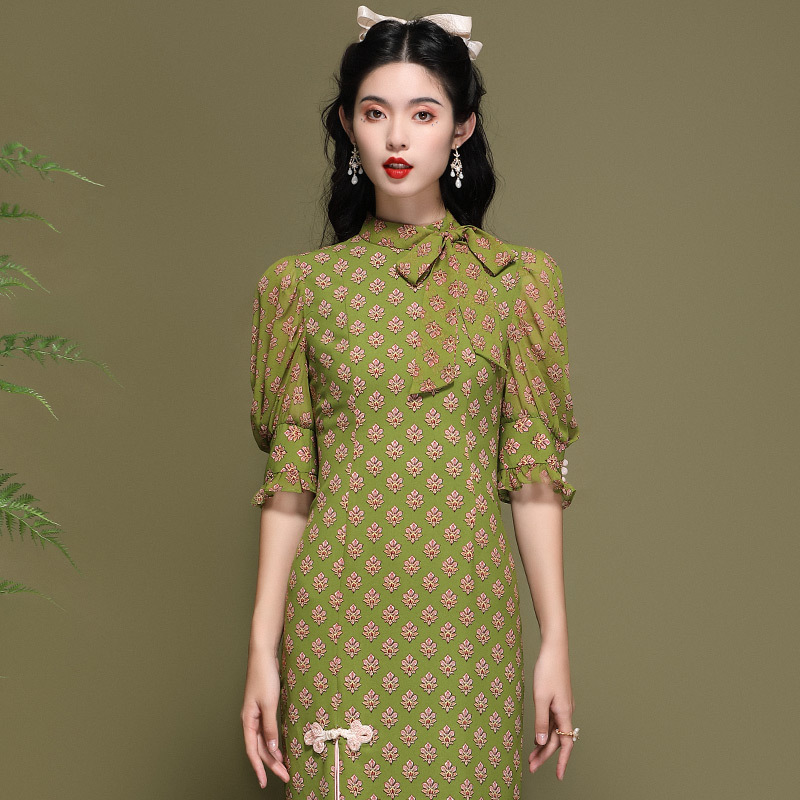 Elegant lightweight shiffon cheongsam