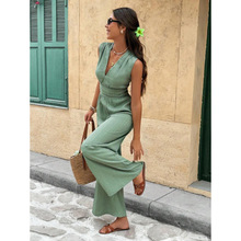 F 13387 High waist V-neck jumpsuit ���� V ��ͨ�������