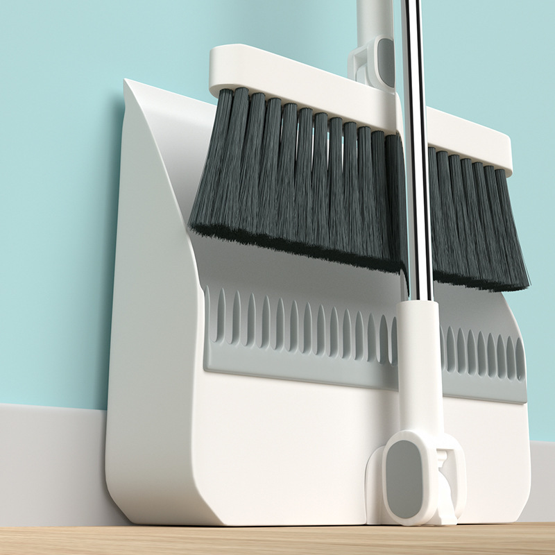 Broom and Dustpan Set for Home Use, Soft Bristle Broom with Plastic Long Scraper, 2024 New Model for Lazy People