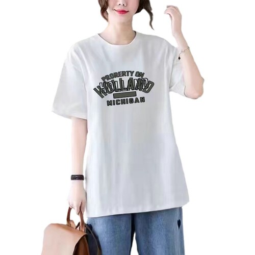 Summer New Arrival 100% Cotton Short Sleeve T-shirt for Women, Stylish and Fashionable, Plus Size, Versatile, Uncommon Round Neck Loose Top
