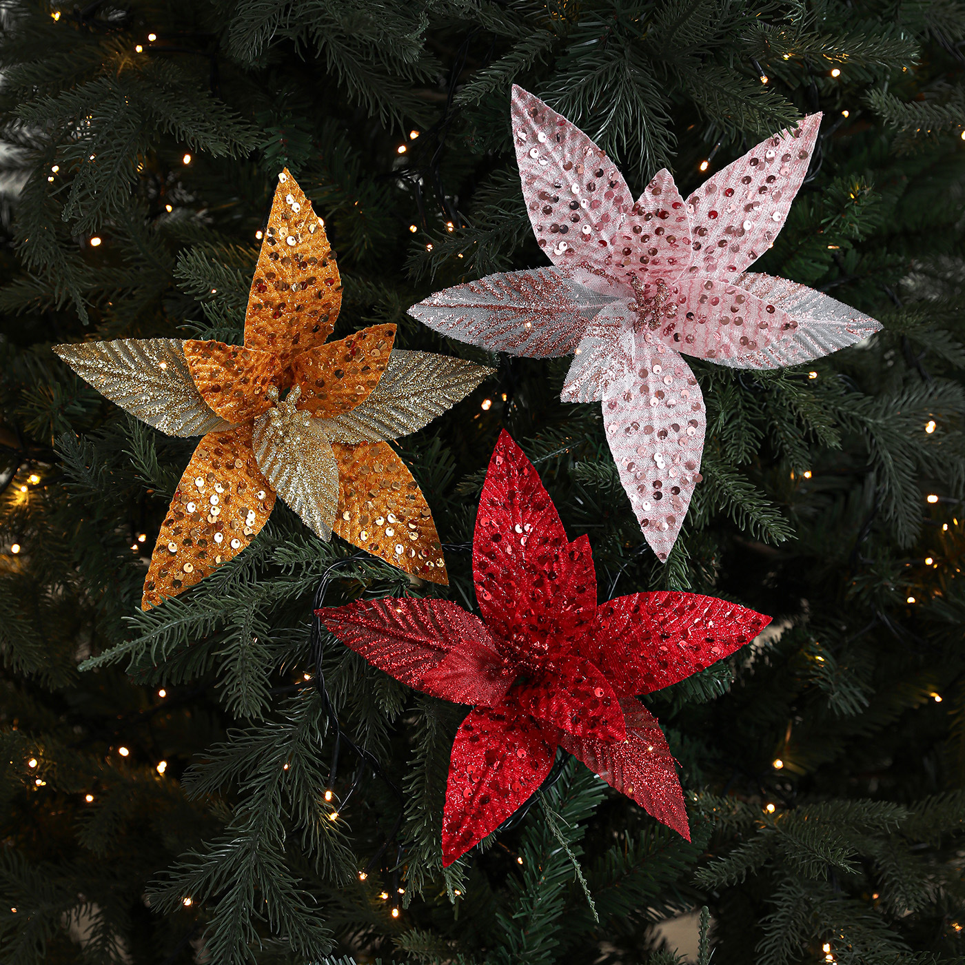 Nuevo producto 26CM tela de alta calidad flores de Navidad polvo de oro flor de polvo de polvo flor de Navidad decoración de caña de corolla