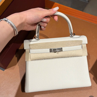Fully Handmade Wax Thread Kelly Bag with Inner Seams, Imported Togo Pebbled Calfskin Shoulder Crossbody Hand-Held Genuine Leather Women's Bag