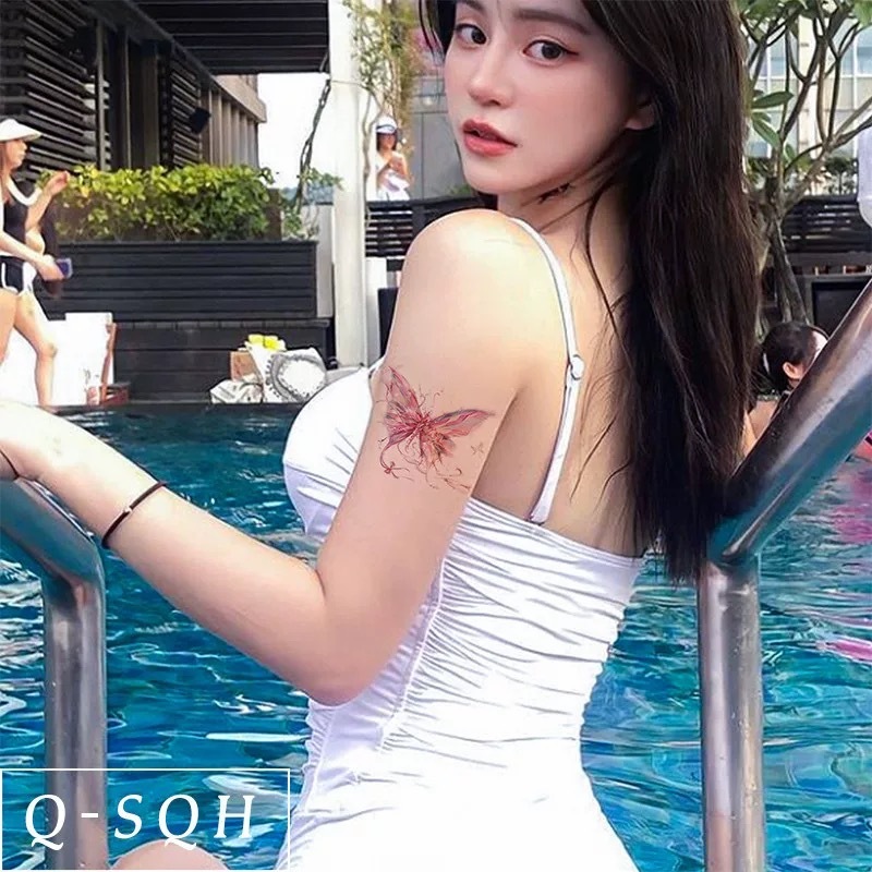 彩色蝴蝶纹身贴女防水持久小清新ins风粉色蝴蝶高级感锁骨脚踝贴|undefined