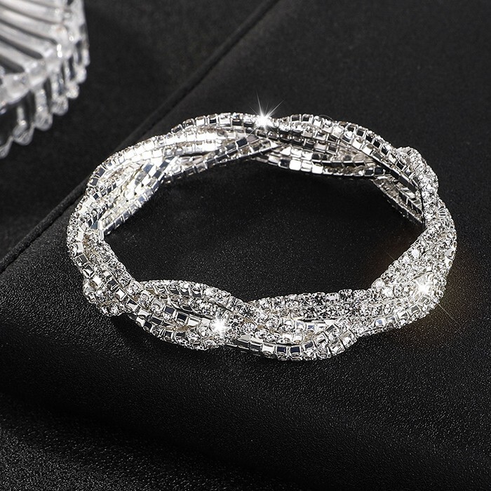 Amazon bridal Diamond-embedded elastic bracelet colorful exaggerated braid full diamond bracelet women's rhinestone claw chain elastic bracelet Amazon bridal Diamond-embedded elastic bracelet colorful exaggerated braid full diamond bracelet women's rhinestone claw chain elastic bracelet
