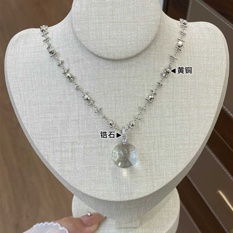 简约精致小灯泡圆珠微镶锆石吊坠项链配饰女轻奢小众高级感锁骨链|undefined