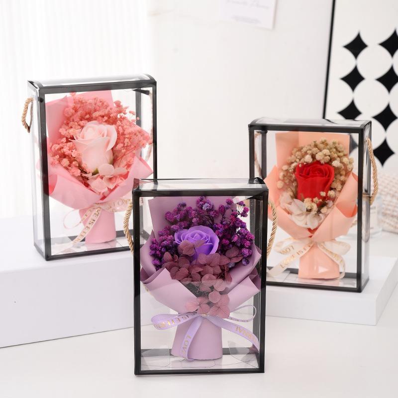 Romántica serie de estrellas llenas de rosas transparentes de flores de la eternidad caja de regalo de regalo de cumpleaños de San Valentín al por mayor