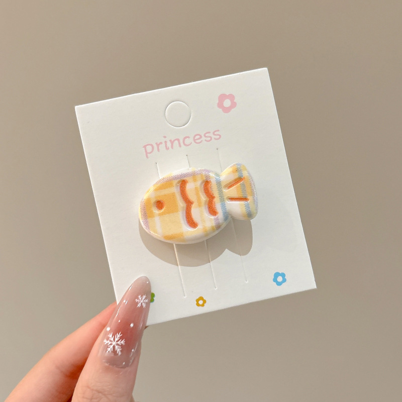 Crema rosa a cuadrícula pequeña pinza para el cabello de pez dulce polivalente chica adorable pinza lateral pinza para el cabello adorno nuevo clip