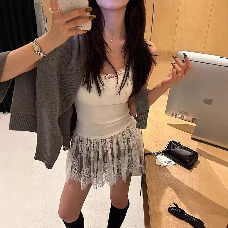 White Pure Desire Style Sexy Lace Stitching Base Camisole Women's Autumn and Winter Slim-fit Slimming Inner Top