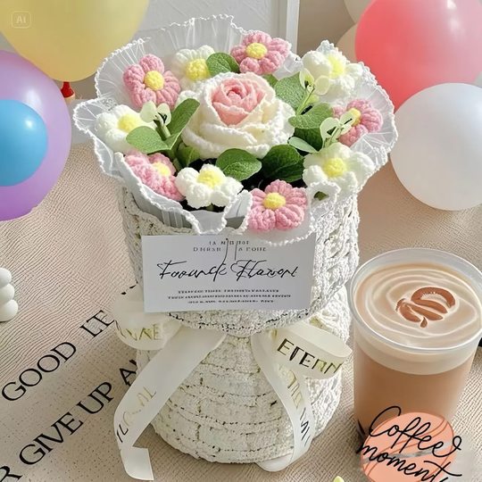 Wool Sunflower Knitted Flower bouquet Finished Internet Popular Hand-woven Rose Flower Adult Ceremony Graduation Eternal Flower Gift