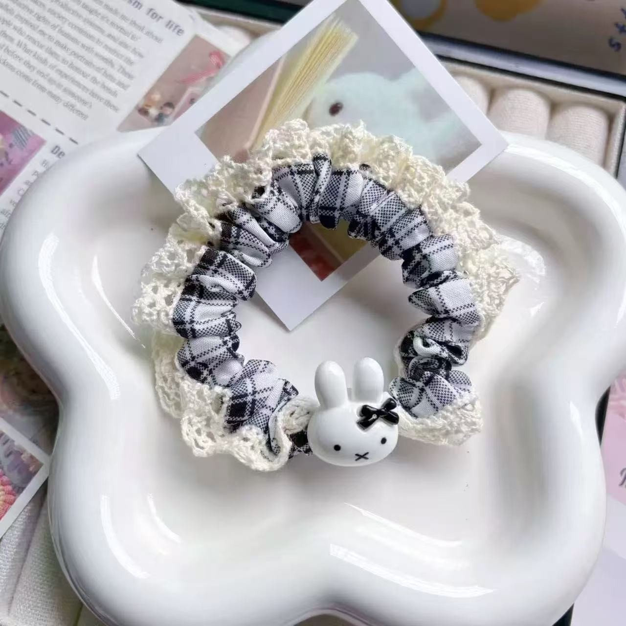 Niños jeans encaje anillo de cabello de cabello de encaje niñas alta cola de cabello de alta elasticidad cuerda de cabello de goma cabeza adornos para el cabello