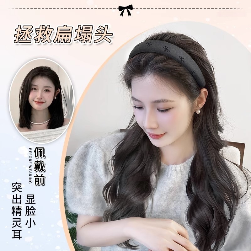 假发女长发发箍假发一体高颅顶仿真发卷发大波浪半头套接发假发片|undefined
