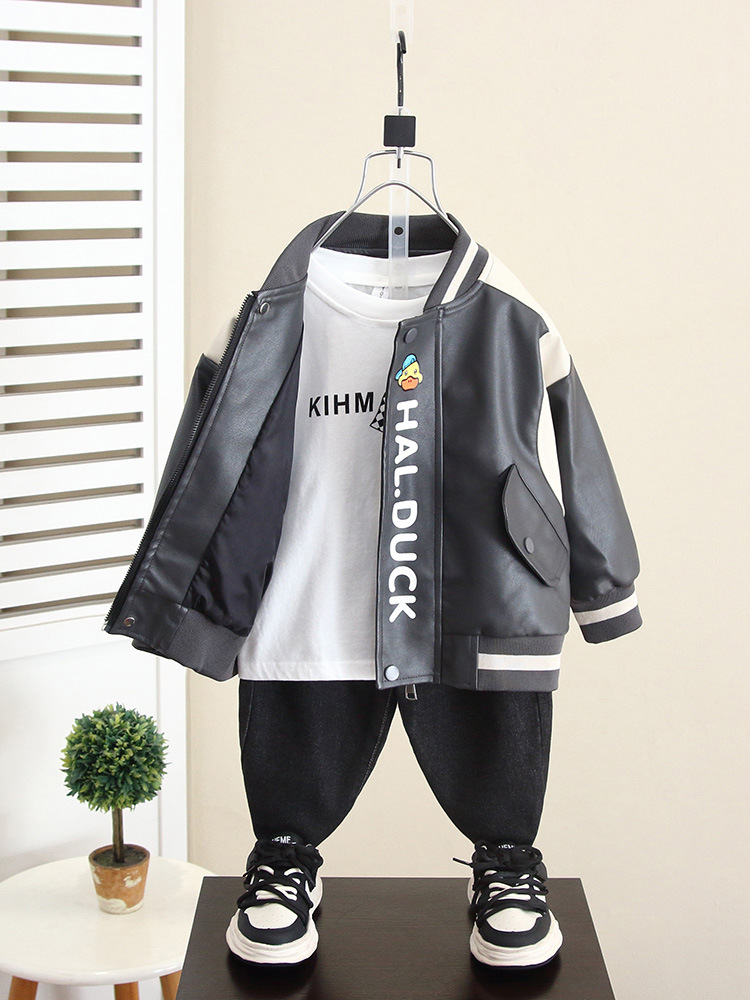 6174 Little Yellow Duck Boy Otoño Chaqueta de cuero 2025 Primavera y otoño Nuevo estilo Chaqueta de cuero de otoño para bebé Chaqueta de cuero Tendencia