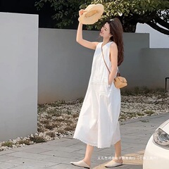 今年流行白色初恋无袖连衣裙子女夏季5年新气质绝美长裙拼接
