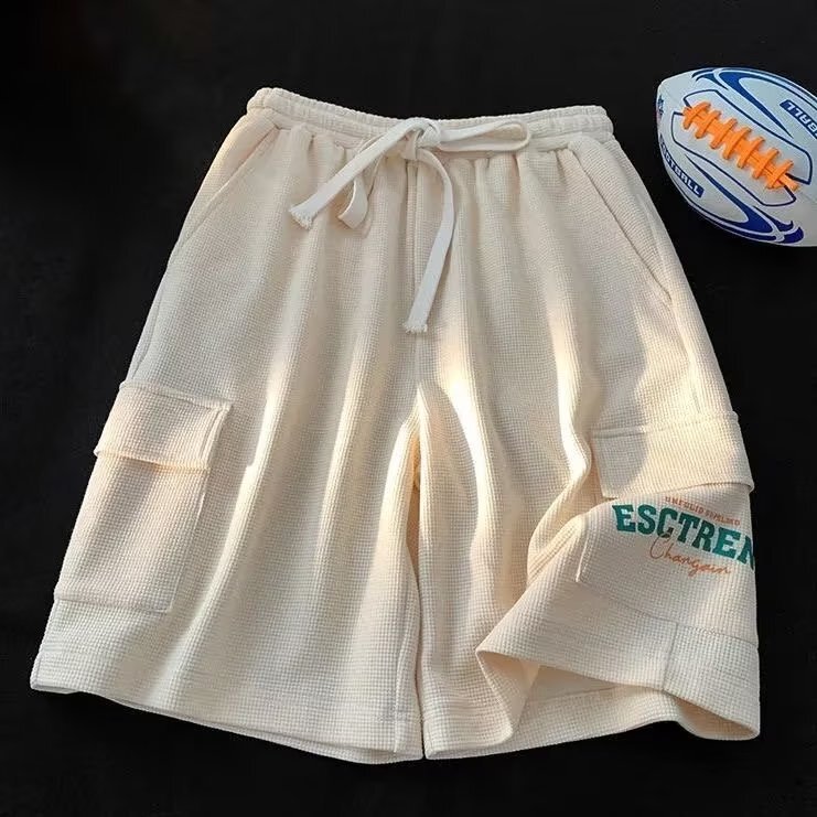 Men's summer casual fashion solid color versatile Korean style multi-pocket cropped pants loose straight sports style mid-length pants Men's summer casual fashion solid color versatile Korean style multi-pocket cropped pants loose straight sports style mid-length pants