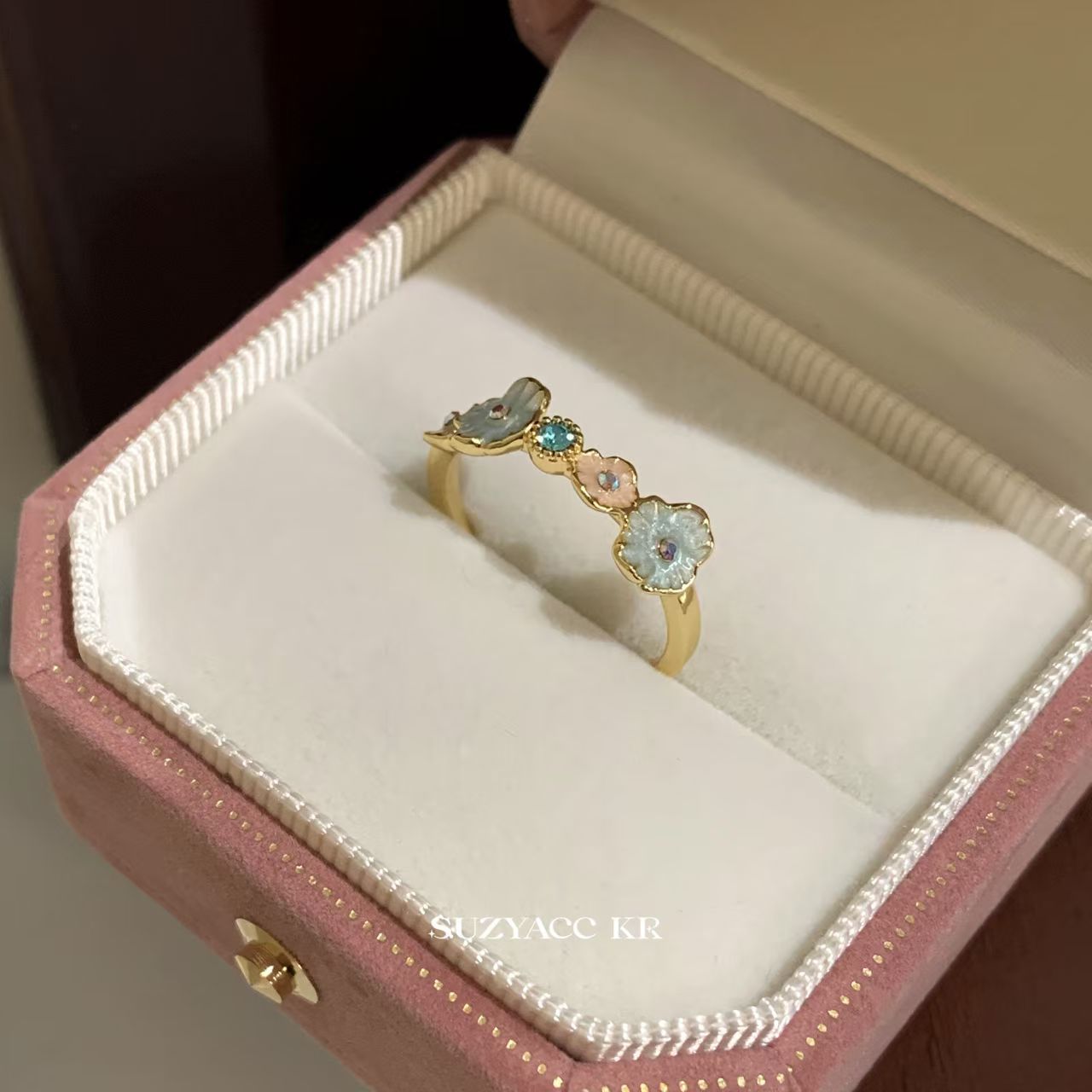 軽奢氷河超白ジルコンブルーリング女性向けニッチデザイン人差し指リングシンプル高級感指輪卸売