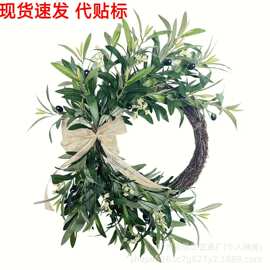 跨境亚马逊爆款仿真四季橄榄花环麻绳蝴蝶结带果子壁挂家居装饰