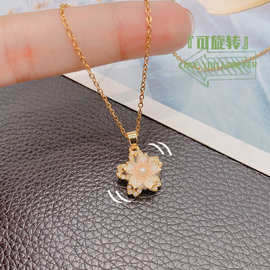 新潮可旋转甜美粉色樱花项链女小清新百搭旗袍汉服吊坠颈链配饰