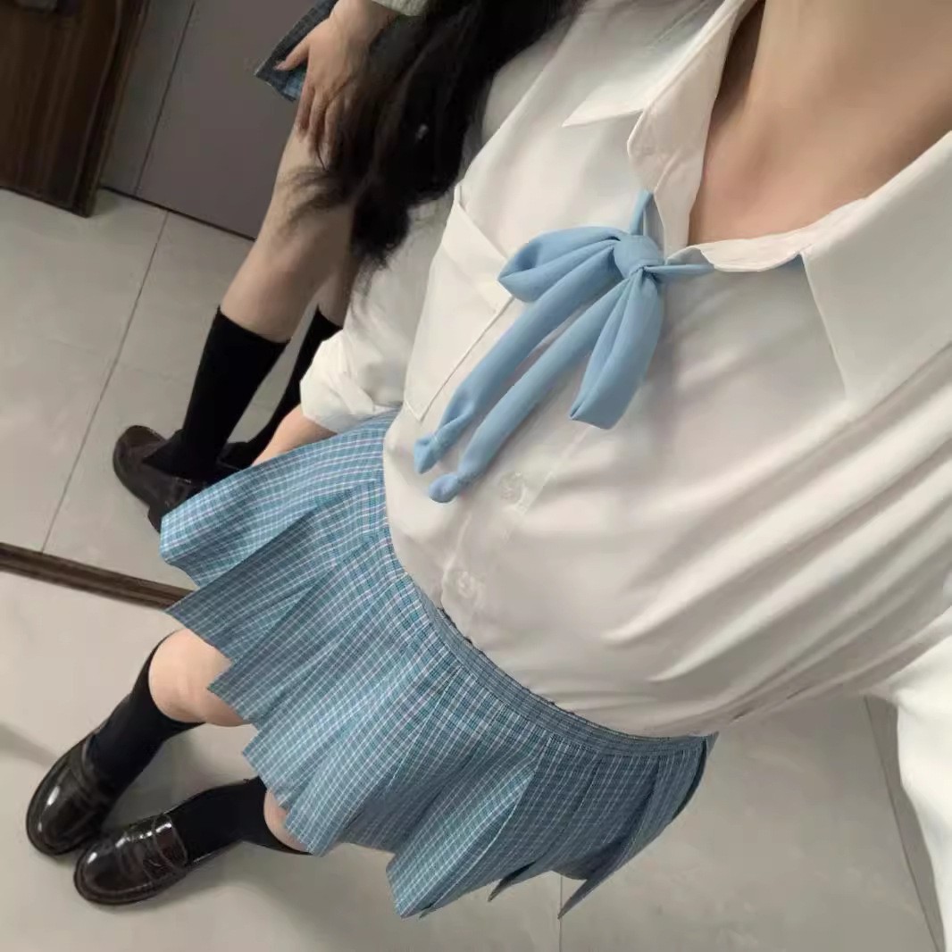 Songlan Jk Uniform Suit Original Genuine Summer School Supply 39cm Short Skirt Preppy Style High Waist Plaid Pleated Skirt for Women