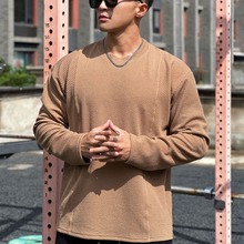 新款肌肉健身男士篮球兄弟训练衣服宽松运动蛇纹长袖t恤上衣代发