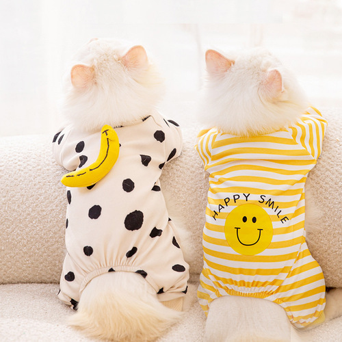 Spring and Autumn Cat Home Clothes Banana Smile Thin Four-Legged Clothes Kittens, Dogs, Medium and Small Dogs Pet Clothes