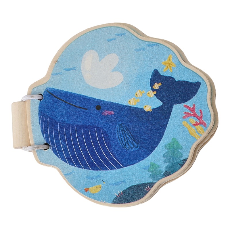 Libro de madera de enseñanza Montessori transfronterizo, juguetes educativos de educación temprana para bebés, tarjeta de reconocimiento de animales marinos, libro de madera