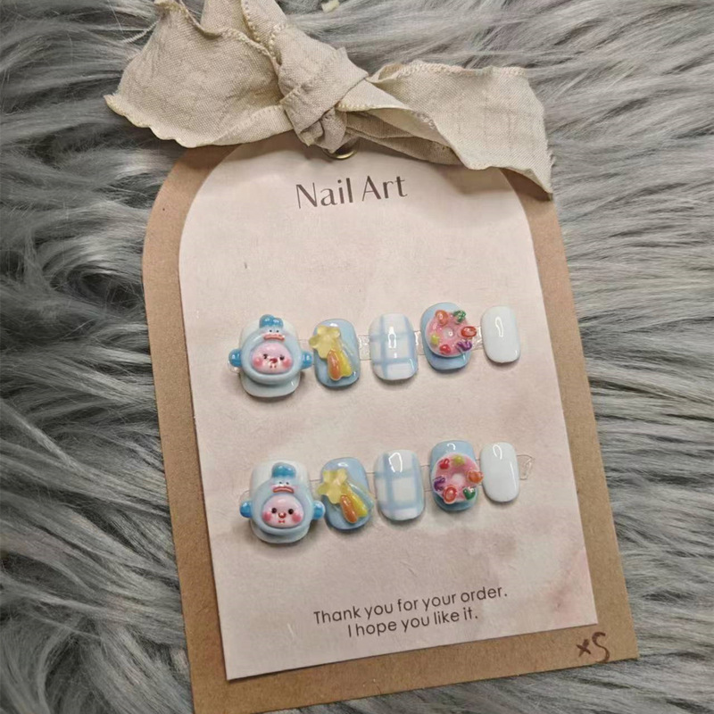 Handmade Wear Armor Lovable Big Head Doll Donut Ice Cream Wear Nail Art Patch