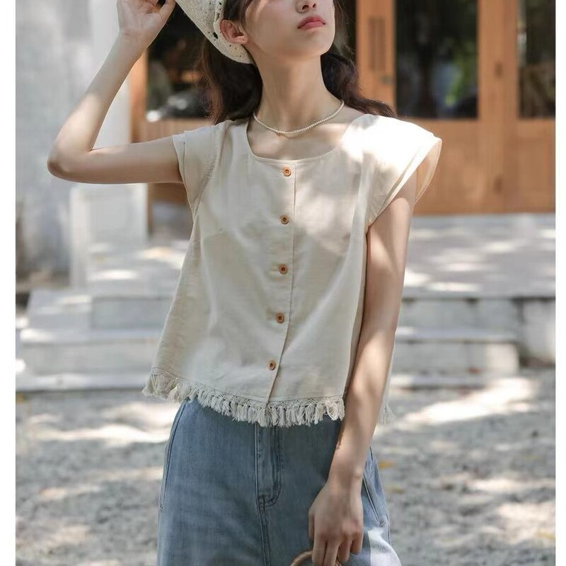 Summer/Tassel Hem Small Flying Sleeve Top Shirt Women's Summer New Shirt Summer/Tassel Hem Small Flying Sleeve Top Shirt Women's Summer New Shirt