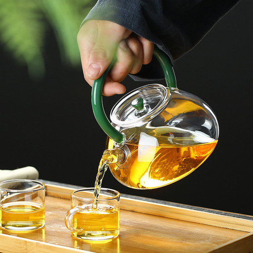 Cooking tea around the stove, glass handle kettle, thickened high temperature resistant boiling kettle, electric ceramic stove, teapot with jade handle, tea set